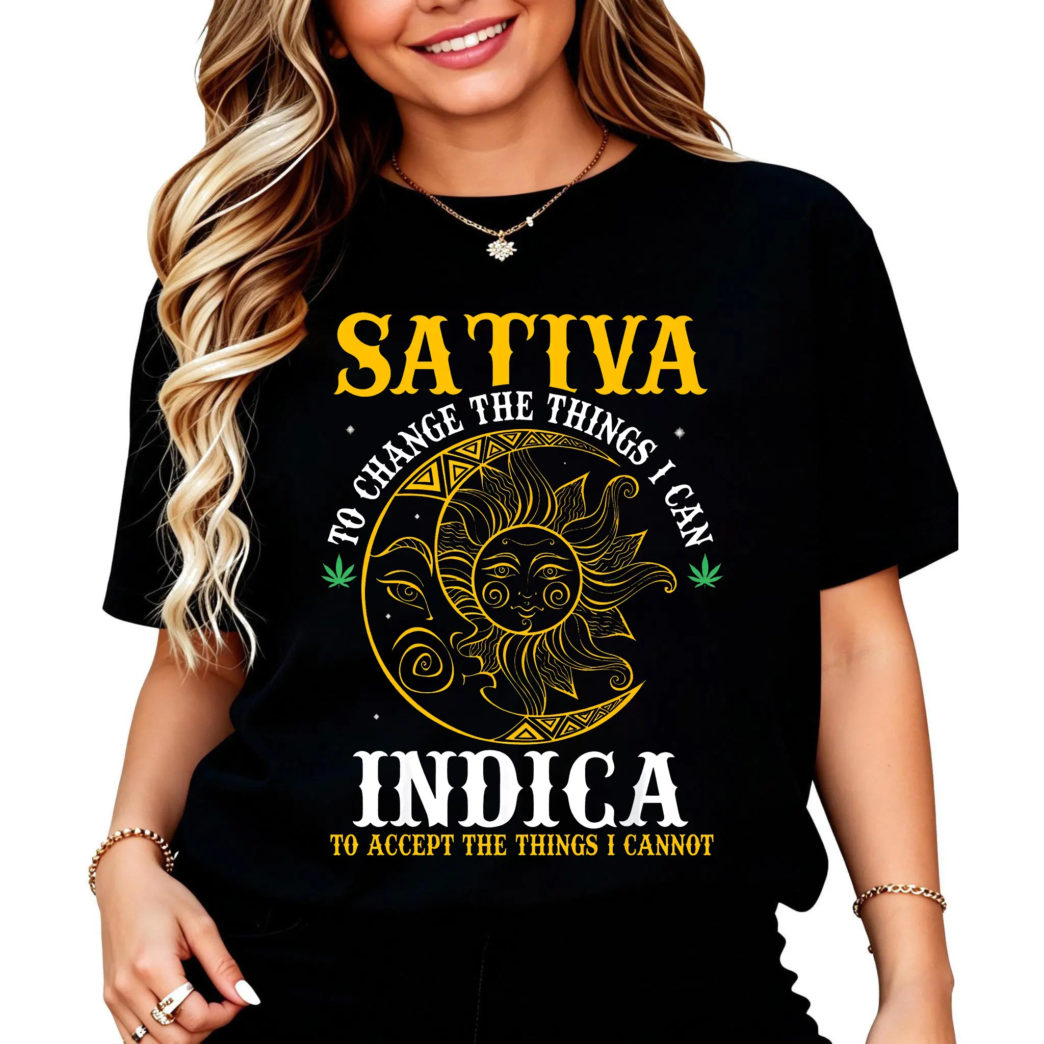 100% Cotton Sativa To Change The Things I Can Indica To Accept The Things I Cannot T-Shirt Women Men Outdoor Casual Short Sleeve Comfortable And Versatile
