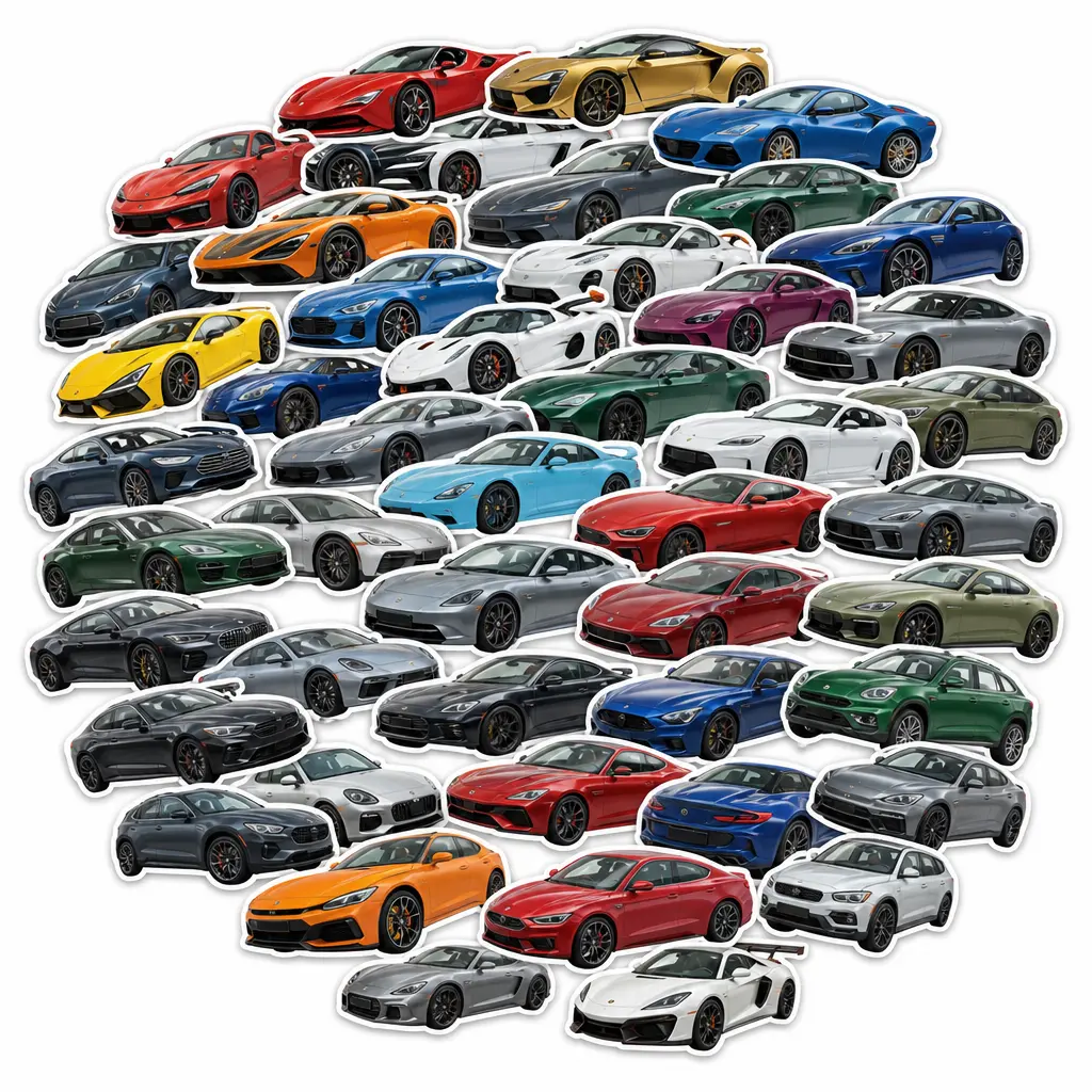50Pcs Sports Car Sticker Pack, Assorted Racing Car Decals for Laptop Water Bottle Notebook Skateboard, Car Lover Gift for Kids Teens