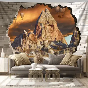 Extra Large 2D Effect Mountain Peak Hot Air Balloon Landscape Photo Tapestry, Oversized Polyester Hanging Fabric for Living Room Bedroom Office Home Party Decor Live Streaming Backdrop Wall Decoration, No Installation Required