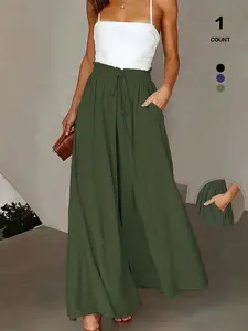 Women's Wide Leg Pants, Casual Loose Fit High Waist Drawstring Palazzo Trousers, All Season Comfortable Design with Pockets