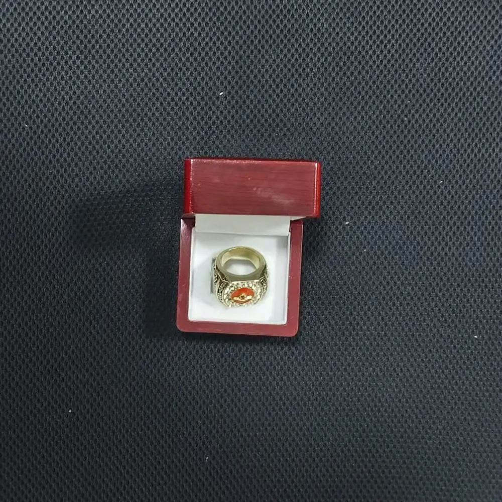 C J N 2015 RING AND BOX  Jewelry ring, competition ring, personalized ring with wooden box, red color