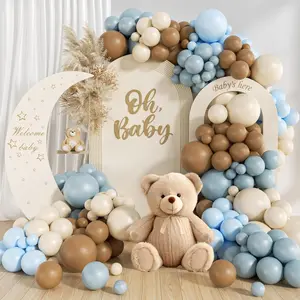 146Pcs Dusty Blue & Brown Balloon Garland Kit – Bear-Themed Baby Shower Balloons in Sand, White & Blue for Gender Reveal, Birthday, or Party Decor