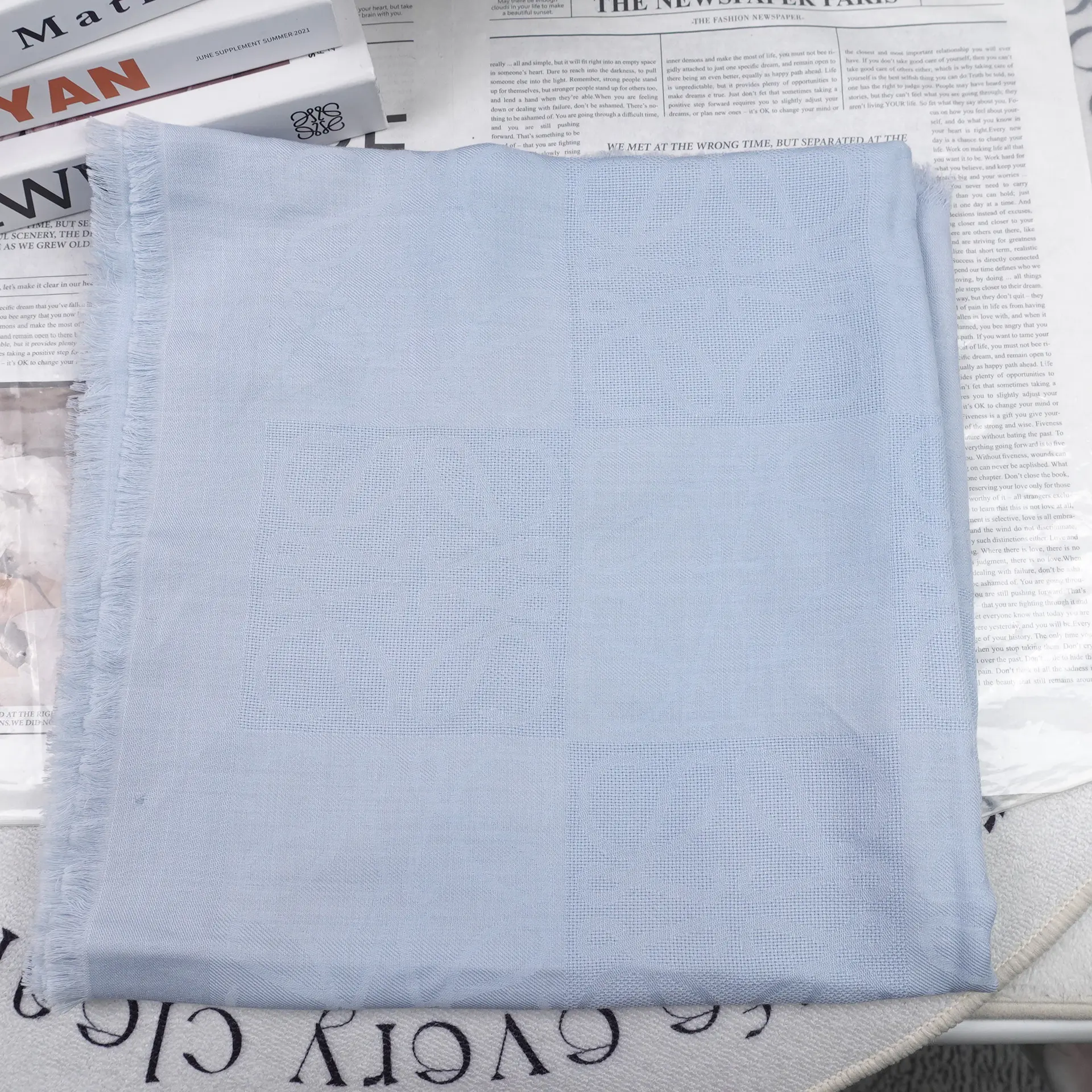 Pre-owned Loewe Baby Blue Wool Scarf T20288860