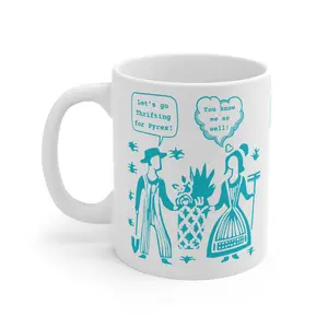 Vintage Pyrex Inspired Love and Butterprint Amish Coffee Mug, Retro Style Cup, Cute Kitchen Decor, Gift for Coffee Lovers, 11oz Ceramic Tea