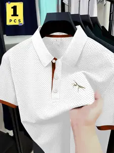 Men's Fashion Print Polo Shirt, Creative Simple Cricket Pattern Short Sleeve Collared Top, Collar and Color Block Sleeves