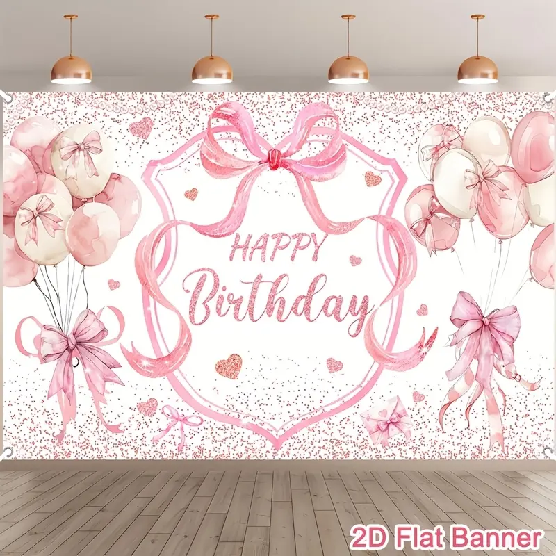 1 pink bow banner, suitable for fun birthday celebrations, perfect for photography and festive events, an excellent choice for birthday decorations, photo booth backdrop, ideal for indoor and outdoor activities, themed after fairy tales.