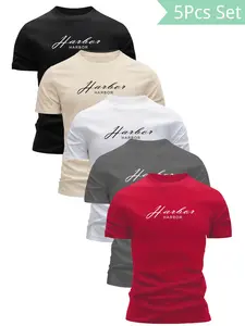 Men's Quick-Dry Moisture Wicking Tee Set, 5-Piece Summer Sports Top, Skin-Friendly Comfort, Suitable for Outdoor & Home Wear, Couple Friendly, Athletic Shirt