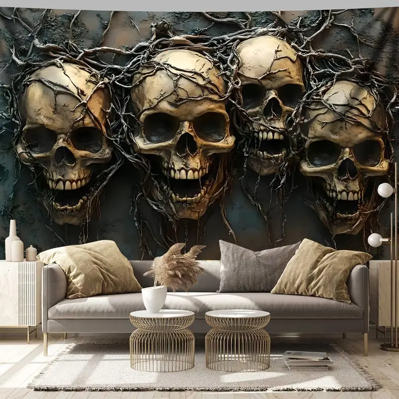 Extra Large Gothic Skull and Vine Tapestry Wall Mural - Polyester Gothic Home Decor for Living Room, Bedroom Accessories