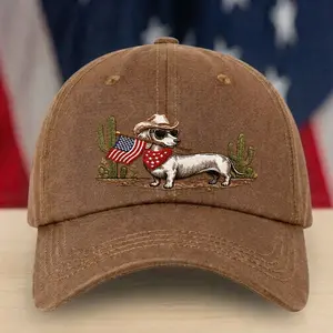 Patriotic Cowboy Dachshund Dog Embroidered Classic Baseball Cap, American Flag Western Apparel For Men Women, 4th Of July Summer Pet Lover Gift Idea | 020426.R0734.ID01