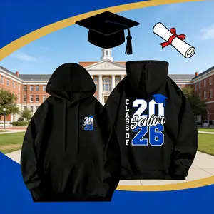 Class of 2026 Senior Graduation Hooded Sweatshirt - Men'S Black with Blue Diploma Graphic & Number 26 Design, Comfortable Hooded Sweatshirt with Pockets, Graduation & Diploma Print for & Gown Alternative