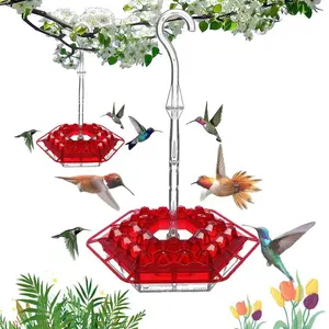 Outdoor Hummingbird Feeder with 30 Feeding Ports, Easy Fill & Clean, 11oz Capacity, Perch Included, Perfect for Backyard Window Decor
