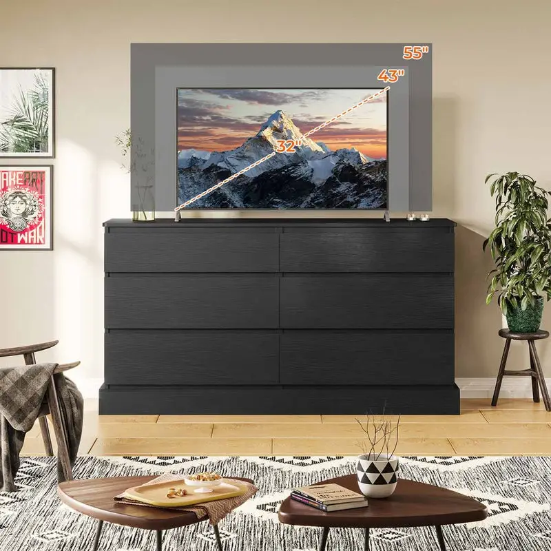 Sikaic 51.5 Inches Width 6 Drawers Dresser Large Capacity Clothing Storage Cabinet Living Room Furniture Apartment Furniture Freestanding Wood Cupboar