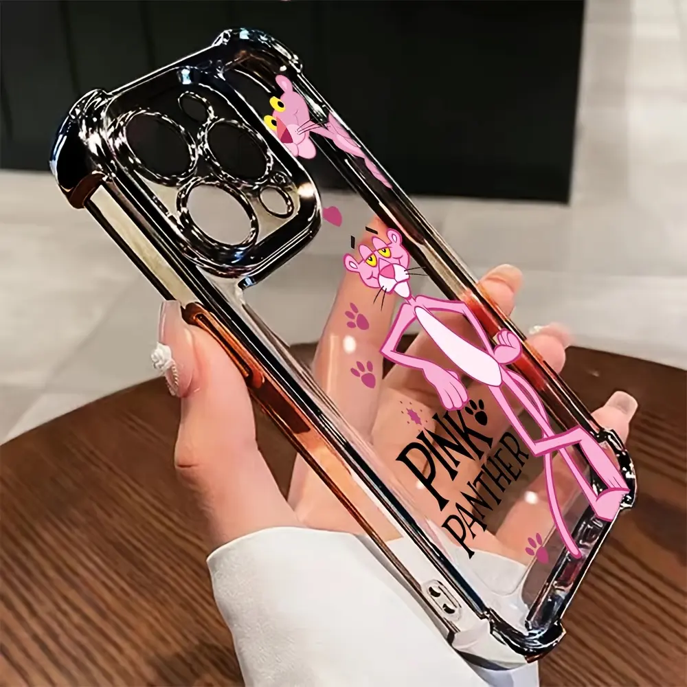 Anime Pink Panther Phone Case - Shockproof, Transparent Base Soft Back Protector Cover, Multi-Size Accessory Compatible with iPhone 16,15,14,13,12,11 Pro Max,X,XR,XS Max,8,8 Plus