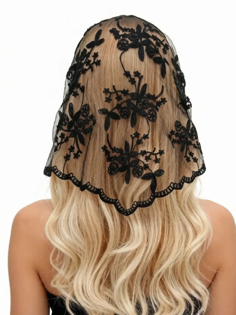 Women Elegant Floral Embroidery Lace Triangle Scarf, Soft Breathable Floral Shawl Wrap, Multi-Purpose Headscarf Neck Scarf, Versatile Daily Casual Fashion Accessory