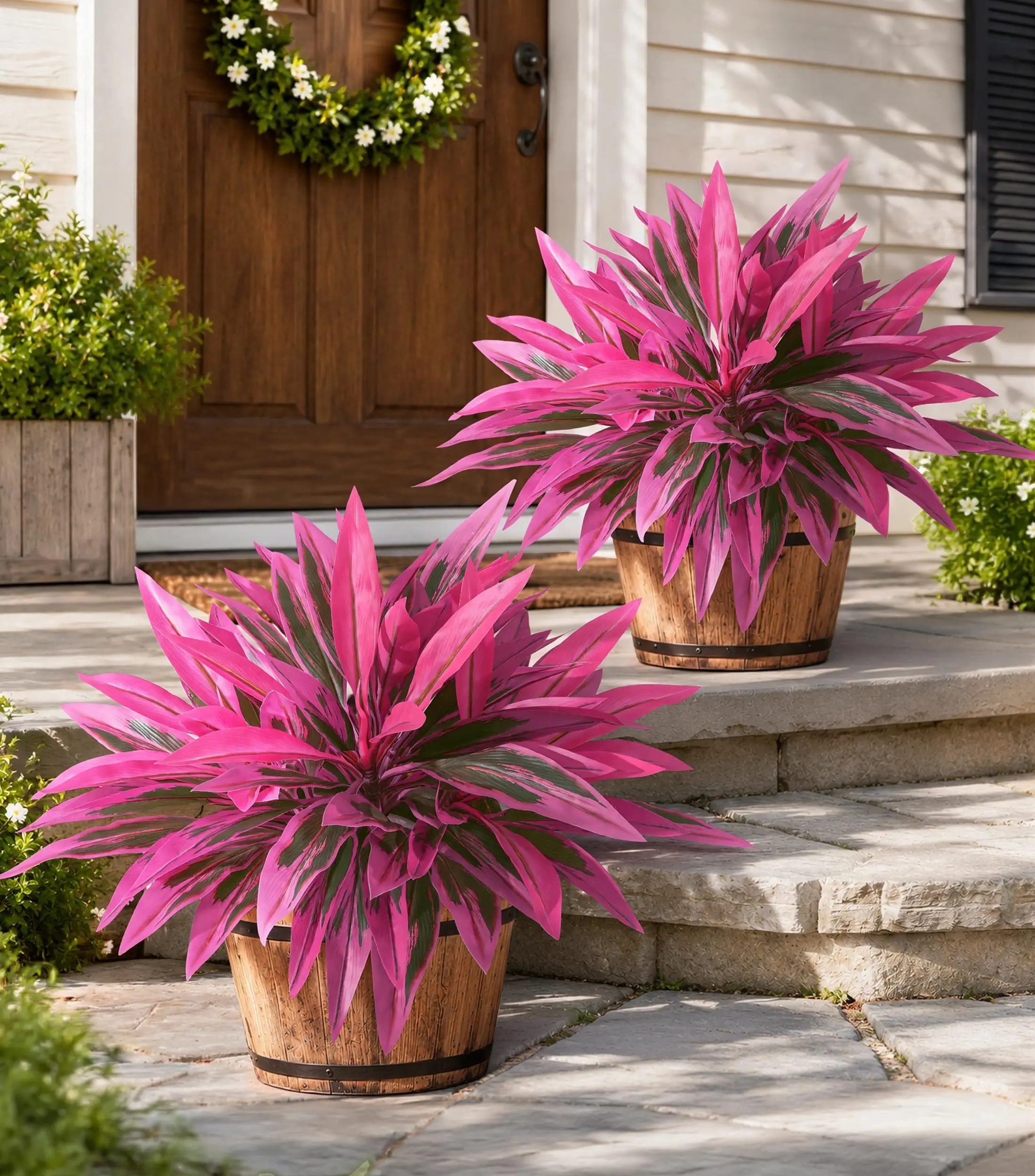Ivydale Artificial Greenery for Outdoors Fake Plants, 4 Bundles Boston Fern Plastic Leaves with Stems UV Resistant Look Real Faux Plants for Planters Patio Garden Front Porch Yard Decoration