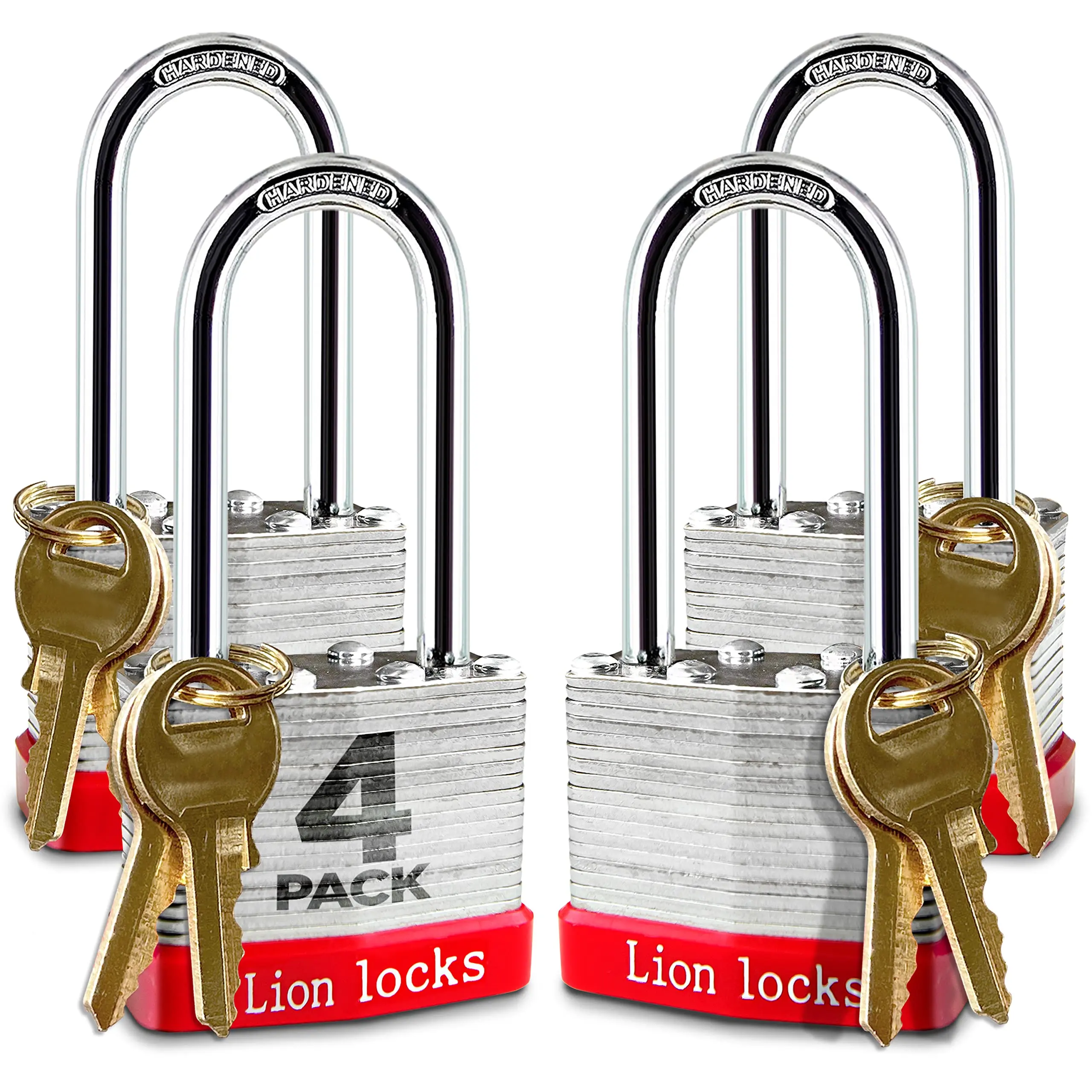 Lion Locks Keyed Alike Padlocks with 2" Long Shackle - Hardened Steel Outdoor Padlocks, Pick Resistant (Multiple Pack Sizes)