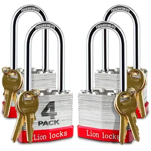 Lion Locks Keyed Alike Padlocks with 2" Long Shackle - Hardened Steel Outdoor Padlocks, Pick Resistant (Multiple Pack Sizes)