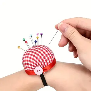 1pc Cute Bright Pink Plaid Wrist Pincushion - Wearable Quilting Pin Holder for Sewing Supplies - For Sewing Enthusiasts - Perfect Gift for Crafters & DIY Lovers