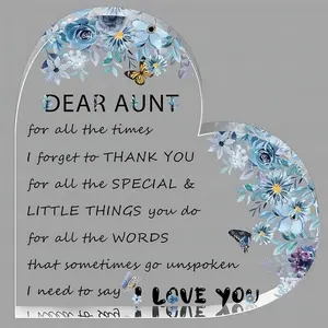Aunt Birthday Gifts from Niece Nephew, Clear Acrylic Heart Plaque Gifts for Aunt, Thanksgiving, Christmas Gifts for Aunt Flowers Signs Decoration Items