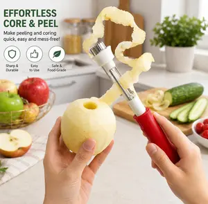 2 in 1 Apple Corer and Peeler, Apple Core Removal Tool, Stainless Steel Fruit Corer, Apple Seed Remover for Cored Apples, Pears, Bell Peppers and Cakes, Kitchen Gadget for Fruit and Vegetable
