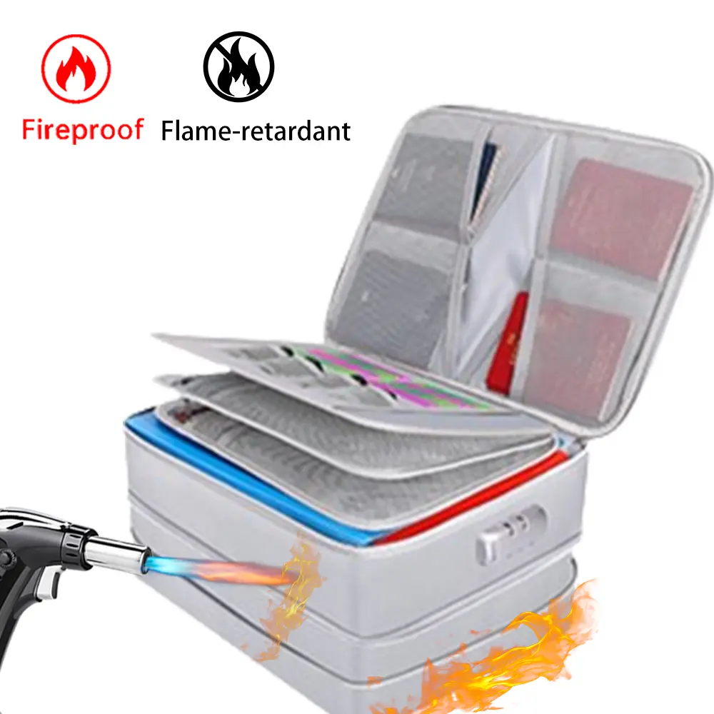 Traditional Silver Double-Zip Fiberglass Document Organizer with Lock - Upgraded Heat-Insulated, Fireproof, Waterproof Pouch, 8-Layer Durable Travel Accessory, Travel Organizer Bags, Large Storage Bag for Home, Organizing Needs
