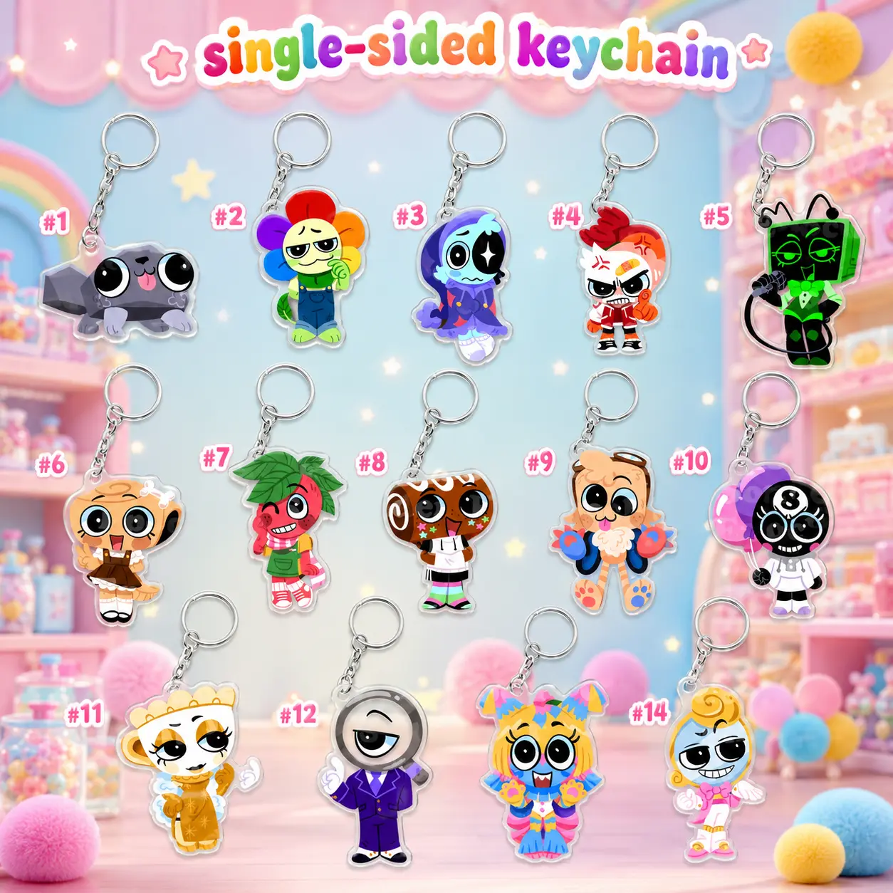 Dandy's World Single Sided Acrylic Keychain, Cute Character Keychain, Game Bag Charm, Gamer Gift