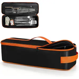 Grill Utensil Storage Bag, Large Capacity Grill Tool Storage Bag, Griddle Accessories Compatible with ,  for Outdoor Grilling Accessory Storage (20", Black, Flip-Top)