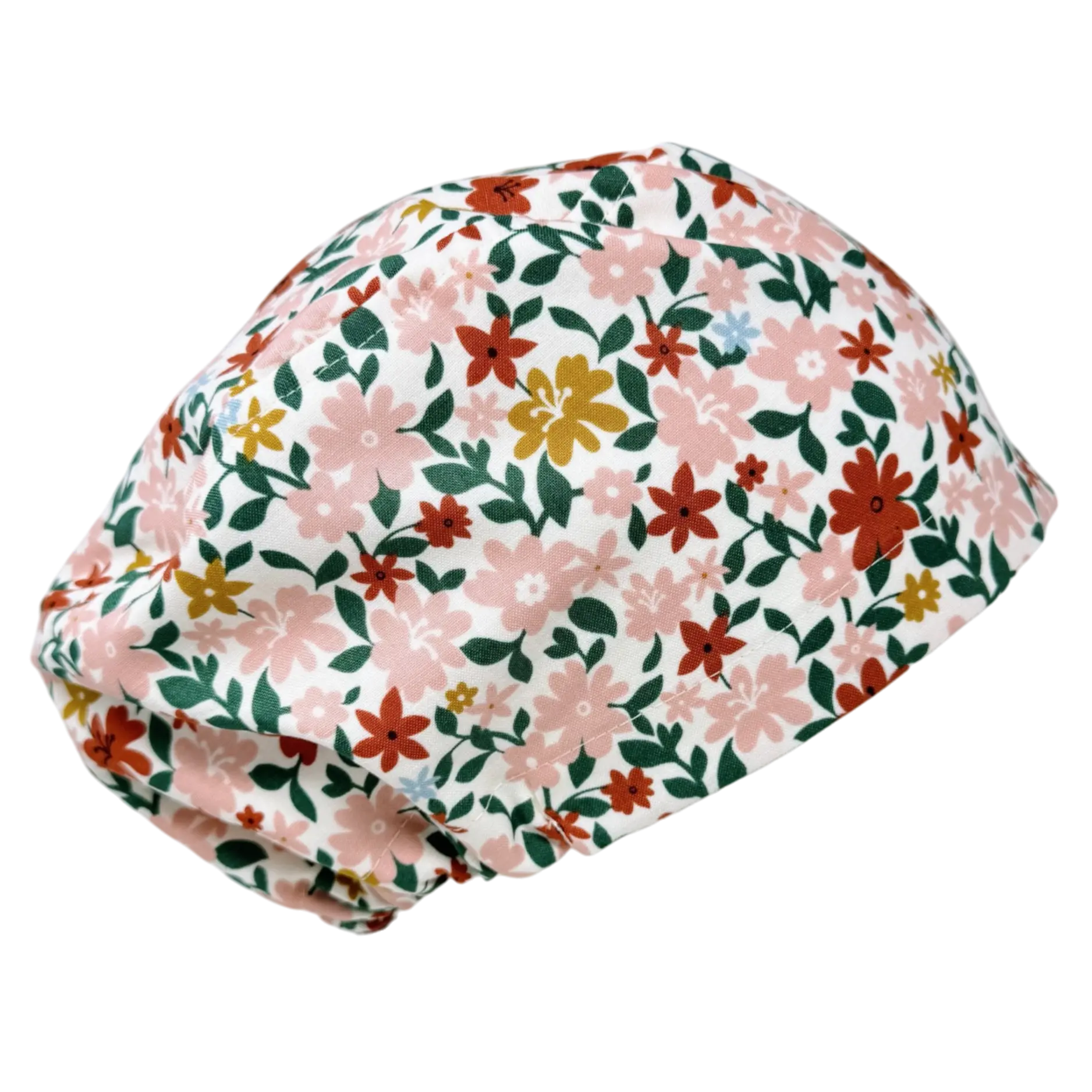 Flower Euro scrub cap for women with satin lined option by Paradise Caps.