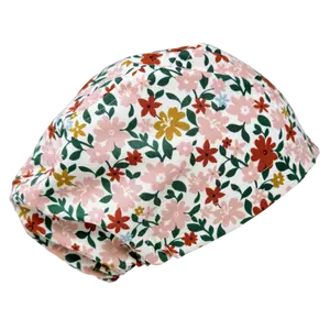 Flower Euro scrub cap for women with satin lined option by Paradise Caps.