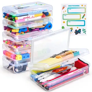 Gamenote Double-Layer Plastic Pencil Case Box with Lid Snap Closure, Large Capacity School Supplies Storage Organizer Box for Kids, Learning Tools