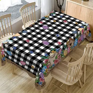1 Pc Easter Rectangle Tablecloth, Easter Cute Bunny Eggs Pattern Tablecloth, Holiday Kitchen Dining Table Decor For Home Party Picnics & Dinners Decor Easter Decorations
