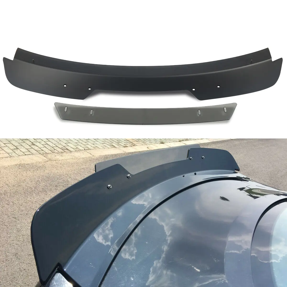 Automotive Car Accessories 2pcs/Set ABS Plastic Aerodynamic Rear Trunk Spoiler Wing Lip - Coated Wickerbill Style Painted Decklid Gurney Flap, Vehicle-Specific Fit for Ford Mustang Coupe 2015-2021, Glossy Black, Smoked Grey, Set Pair