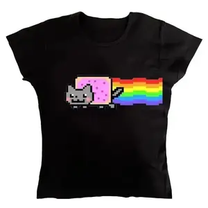 Y2K Nyann Cat Cute Meme Baby Tee, Nyannn Cat Cute 2000s Aesthetic Graphic Printed Baby Tee, Outfits, Downtown Girl Clothes, Summer Outfits, OOTD, Downtown Girl Baby Tee, Gift For Her, Outfits