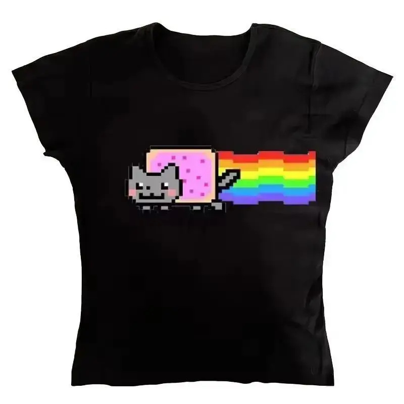 Y2K Nyann Cat Cute Meme Baby Tee, Nyannn Cat Cute 2000s Aesthetic Graphic Printed Baby Tee, Outfits, Downtown Girl Clothes, Summer Outfits, OOTD, Downtown Girl Baby Tee, Gift For Her, Outfits