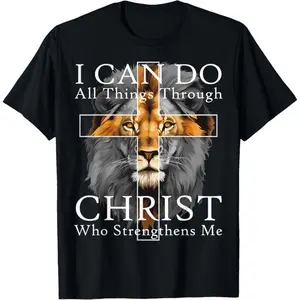 Christian T-shirt I Can Do All Things Through Christ Christian Lion Faith T-Shirt tokwear TeeFashion	Unisex T-shirts M-5XL