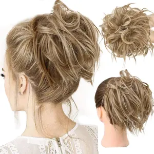 HMD Tousled Updo Messy Bun Hairpiece Hair Extension Ponytail With Elastic Rubber Band Updo Ponytail Hairpiece Synthetic Hair Extensions Scrunchies Ponytail Hairpieces for Women