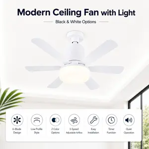 “Modern Universal Socket Ceiling Fan with Dimmable LED Light – Quiet Fan, Adjustable Brightness & Color Temperature, Remote Control, Easy Screw-In Installation for Living Room, Bedroom & Kitchen”