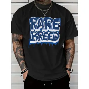 Street Style RARE BREED Printed T-Shirt, Men's Pure Cotton, Loose Fit, Trendy Casual, Suitable for Young Men and Women, Versatile for Spring and Summer, Unique Cool Design