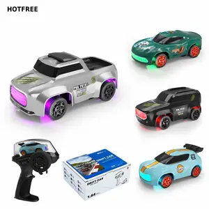 Hotfree Mini RC Drift Truck, 1/64 Scale 4WD Remote Control Car with Various Colors LED Lights & DIY Custom Stickers, Fun Desktop Play, Christmas Birthday Gift for Boys & Kids