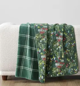 Casual Living Luxe Plush Throw Blanket - Reversible Floral Print & Whipstitch Edge