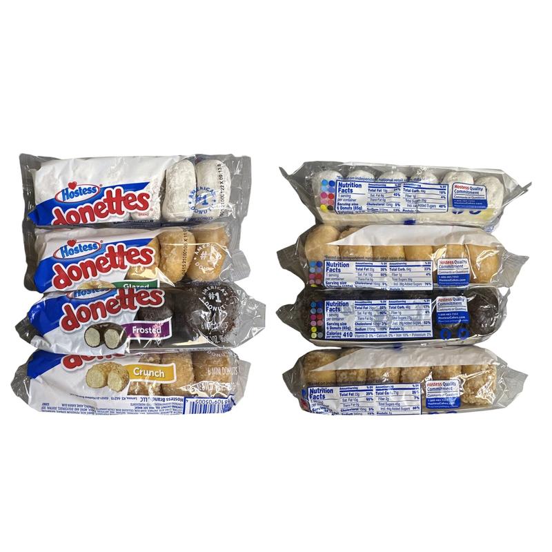 Hostess Donettes Variety | Powdered, Frosted, Double Chocolate, and Crunch | 12 Packs (72 Donettes)