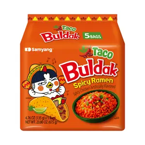 Buldak Korean Spicy Chicken Stir Fried Ramen Taco Flavor Super Hot Spicy Noodles Authentic Ramyun (Pack of 5)