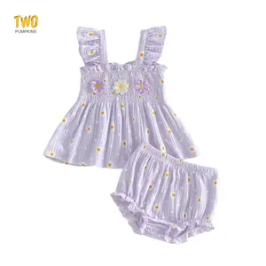 Toddler Baby Girl Summer Clothes Bow Plaid Daisy Smocked Ruffle Tank Shirt Top Bloomers Shorts Set Summer Outfits