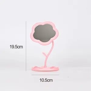Small White Sunflower Shaped Desk Makeup Mirror Compact Vanity Mirror with Stand Aesthetic Cosmetic Mirror for Bedroom Dorm and Dressing Table