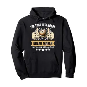 Men's Legendary Baker Hoodie - Funny Bread Maker Slogan & Baking Tools Print (Kneading Dough, Proofing, Decorating) - Black Hooded Sweatshirt with Pocket, Machine Washable Winter Gift for Bakers & Pastry Chefs
