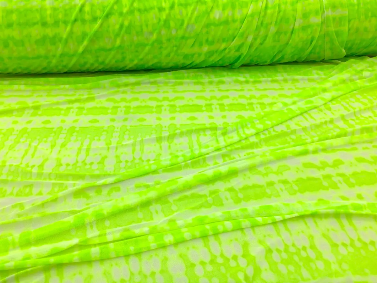 PowerNet Stretch Mesh Nylon Spandex Sheer Printed Neon Green Abstract  Z404