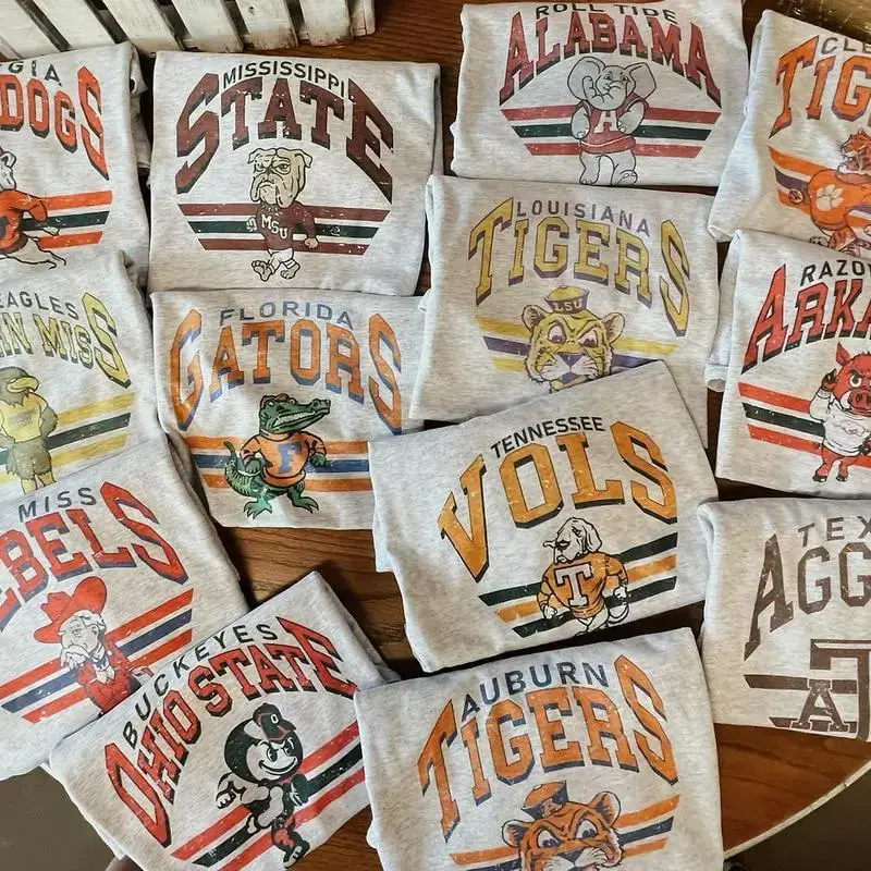 Retro College Football Sweatshirt, Ash Grey Crewneck for Game Day Fan, Classic Football Sweatshirt, Graphic Print, Womenswear,Unisex Football Apparel