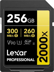 Lexar 256GB Professional 2000x SD Card, UHS-II, C10, U3, V90, Full HD, 8K, Up To 300MB/s Read SDXC Memory Card, for DSLR, Cinema-Quality Video Cameras (LSD2000256G-BNNNU)