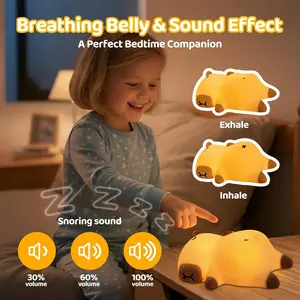 A073 Snoring Capybara Night Light, Rechargeable Ambiance Lamp Simulating Sleep Sounds, Kids Bedroom Bedside Lamp, Healing Birthday Gift/party Present