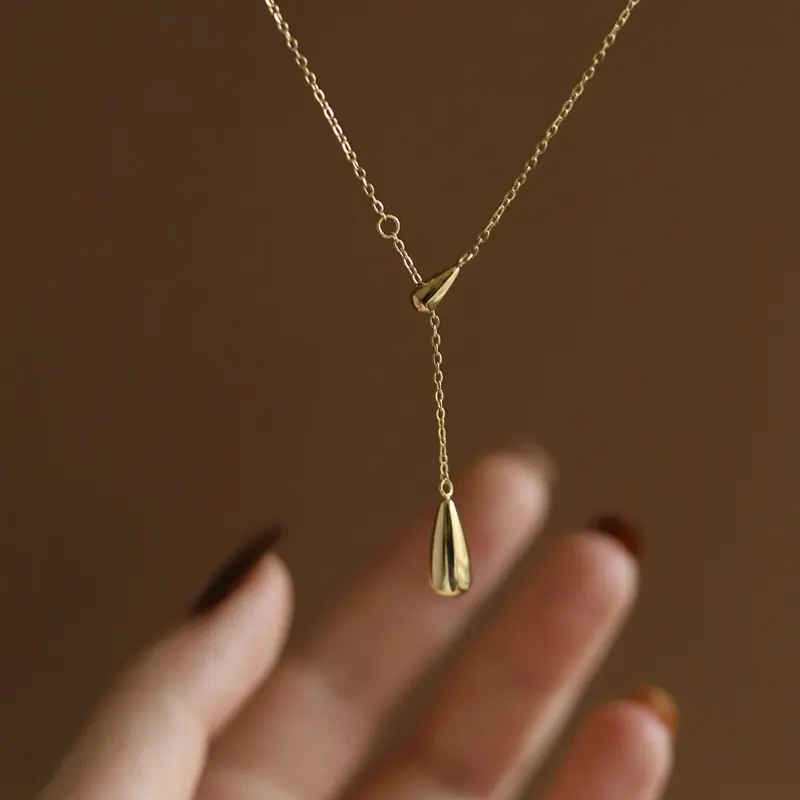 Stainless Steel PVD Coated Water Droplets Waterproof Non Tarnish Plating Cable Chain Pendant